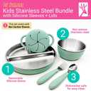Elk and Friends Kids Stainless Steel Mealtime Bundle | Plates, Bowls, Snack Cups + Toddler Utensils | Silicone Sleeves + Travel Storage Lids | For Meals + Snacks | Dishwasher Safe