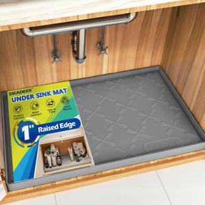 SIKADEER Thicken Under Sink Mat 34" x 22", Waterproof Food-Grade Silicone Tray, 1-Inch High Edge for Bathroom and Kitchen Cabinets, Easy to Clean, Flexible Shelf Liner Drip Tray (Dark Gray)