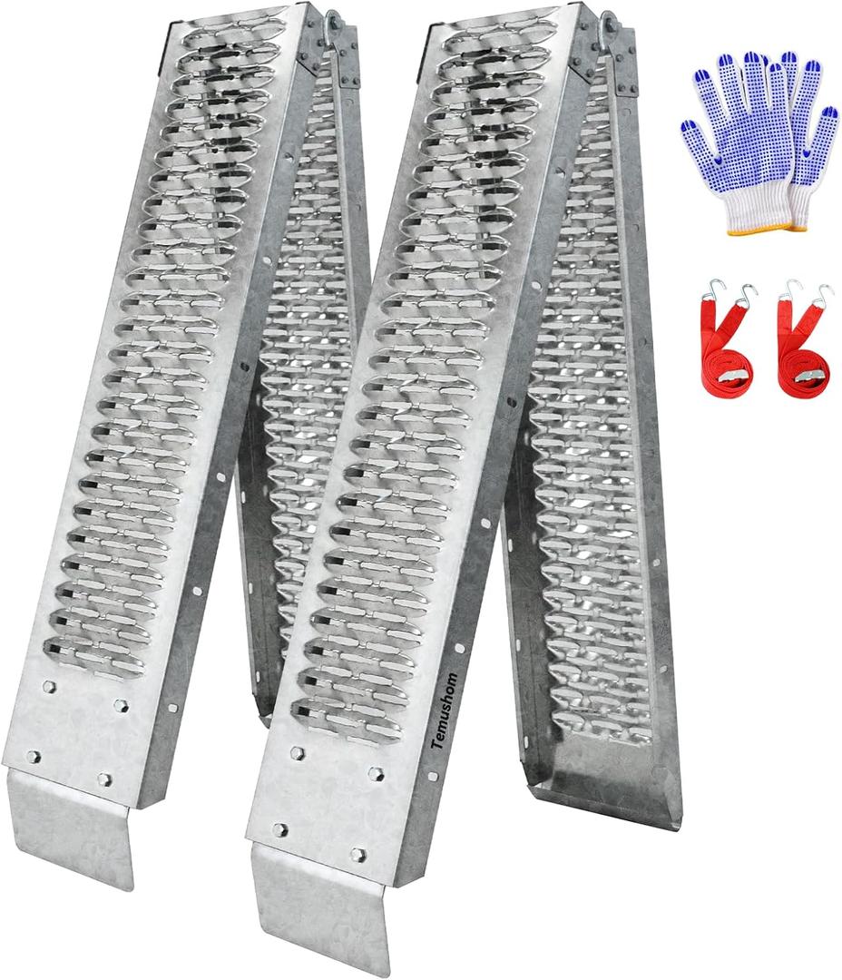 Temushom 83" Folding Truck Ramps, 1000 Lbs Capacity Heavy Duty Loading Ramps for Lawn Mower, Portable Anti-Slip Steel Loading Ramps for Pickup Trucks, ATV, UTV, Motorcycle, Trailer, Dirt Bike, 2-Pack