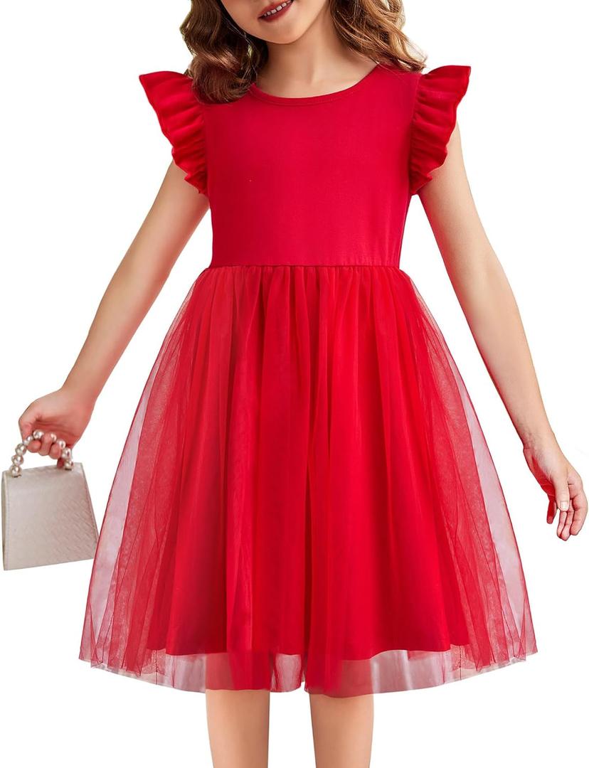 Flypigs Girl Dresses Toddler Flutter Tutu Dress Formal Red Valentine Christmas Birthday Party Tulle Dress for 2 Years