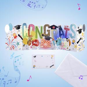 2 x 3D Popup Graduation Congrats Card - Class of Congrats Grad 2025 Greeting Card - Musical Lights Up Popup Cards - Congratulation Graduation Gift for 2025 - Blank Note Card & Envelope Included