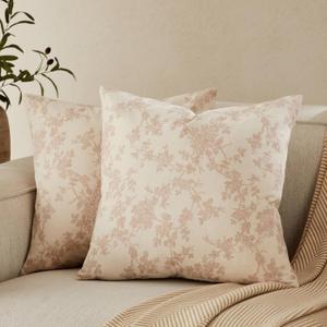 100% Cotton French Pastoral Throw Pillow Covers Set of 2, 20x20 Inch Taupe Farmhouse Decorative Cushion Covers for Sofa Bed Living Room Home Decor