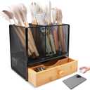 Kitchen Utensil Holder Countertop, Extra Large Utensil Organizer with Drawer, 2-In-1 Utensil & Silverware Holder for Countertop, Kitchen Organizer for Cookware Spatula, with Quick Dry Diatomite Base