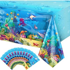 Tiamon 12 Pack Sea Party Tablecloth Ocean Animals Table Cover Underwater Creatures Tablecloth Ocean Sea Life Table Cover for Birthday Party Decoration, 54 x 108 Inch