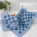 Jacquotha Bathroom Hand Towels Set of 4, Checkered Towels for Bathroom Face Hair Kitchen, Luxurious Cotton, Soft and Fluffy, 13x29 Inches, Blue, Men Women