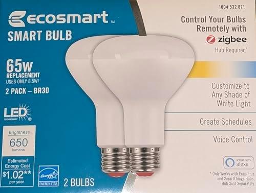 Ecosmart Smart Bulb 65W Replacement LED BR30 2-Pack with Zigbee Voice Control