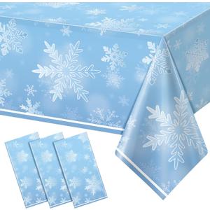 3 Pack Winter Snowflake Plastic Tablecloth Decorations, Light Blue Snowflake Winter Wonderland Disposable Table Cover for Christmas Holiday New Year Party Supplies Decorations, 54 x 108 Inch