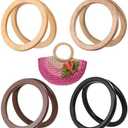 8 PSC Wooden Round Bag Handles, 4 Color Purse Handle, Wood Decorative Handbag Handle, Replacement for Crochet Straw Beach Bags