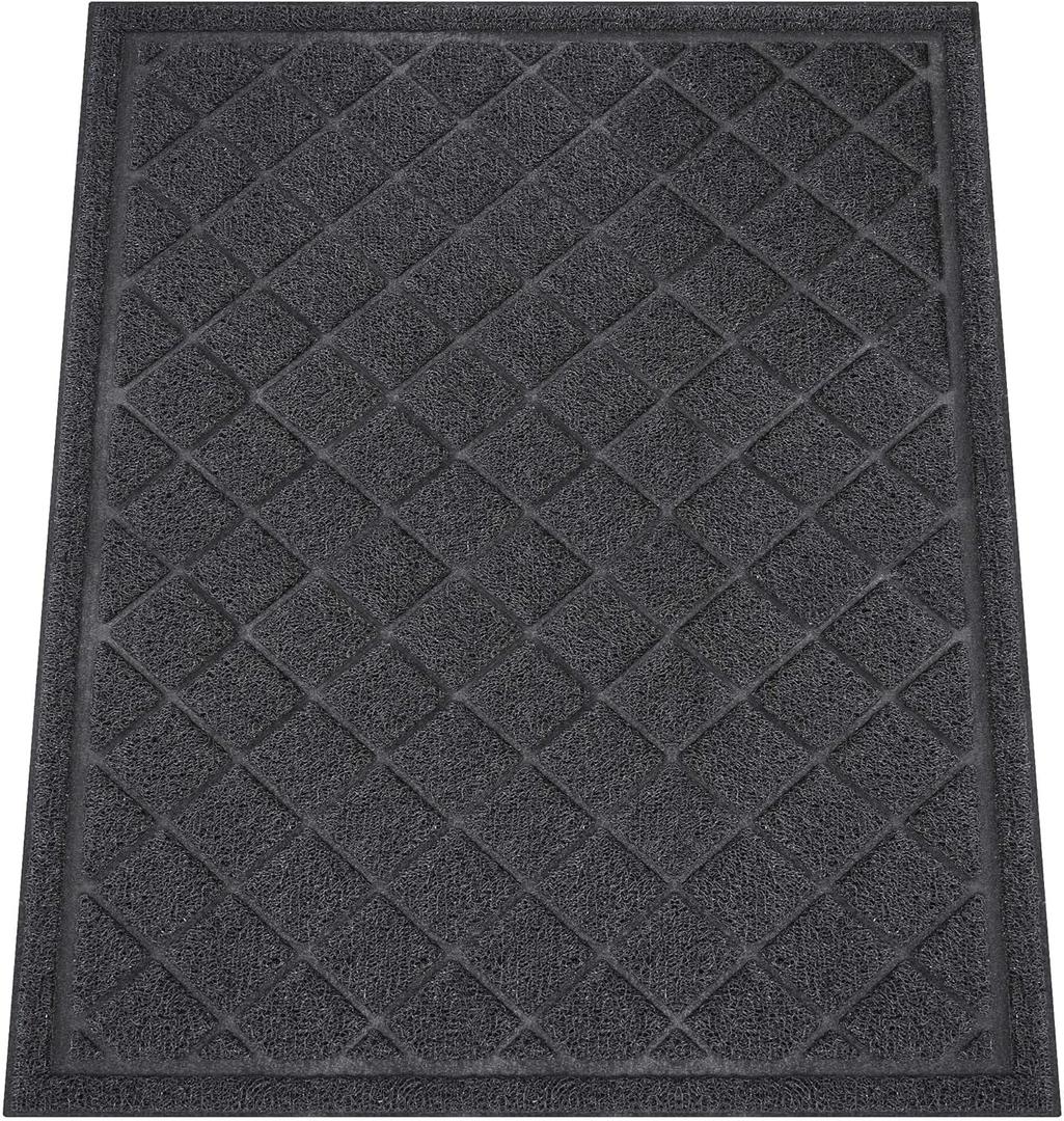 Front Door Mat Indoor Outdoor, 48" x 36" Non Slip Welcome Doormat for Entryway, Heavy Duty Low Profile Entrance Rug for High Traffic Areas, Patio, Outside Entry, Yard, Porch Waterproof (Black Square Mesh)