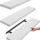 BAYKA Floating Shelves for Wall, 22.5 inches Wall Mounted Rustic Wood Shelves for Bathroom, Bedroom, Living Room, Floating Shelves for Books/Storage/Decor (White,Set of 3)