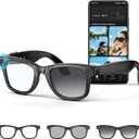 Mingtawn AI Smart Glasses 4K HD Camera, BT Call, 800W Anti-Shake Camera Glasses with Video Recording Dual Mic, Simultaneous Interpretation/GPT Identify Objects, 270mAh Blue Light GlassesPhotochromic (Large)