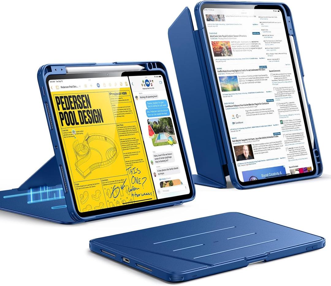 ESR for iPad Pro 11 Inch Case (M5/M4) 2025/2024, Vertical Stand Cover, Multi Stand Angles, Ultra-Stable Case with Pencil Holder, Flip Series, Blue