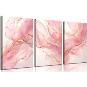 Pink Marble Abstract Canvas Wall Art Pink and Gold Abstract Marble Wall Decor Pictures Neutral Modern Minimalist Posters Prints for Living Room Bedroom Home Decoration 16x24in