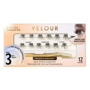 Velour-Xtensions Self-Stick Lash Clusters Kit, Self Adhesive Eyelashes with 12 Lash Cluster and Lash Applicator, New No Glue Technology for Lightweight Natural Look at Home