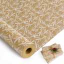 KESTAR Christmas Wrapping Paper Roll, Brown Kraft Christmas Wrapping Paper with White Pine Branch Design, Retro Classic Gift Wrapping Paper for Xmas New Year Winter Holiday, 17 Inch x 49 Feet