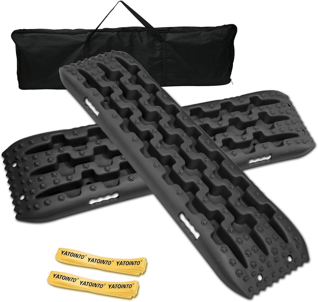 YATOINTO Off-Road Traction Boards, Pair Recovery Tracks Tire Traction Mats for 4WD Mud,Sand,Snow Tracks. 4X4 Recovery Boards with 2 Straps&Storage Bag for RV Truck Jeep SUV,Black