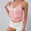 SweatyRocks Women's Fringe Sleeveless Boho Tassel Tank Top Slim Fit Cami Summer Tops (Pink, XL)