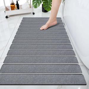 Cuckan Foldable Stone Bath Mats for Bathroom Super Absorbent Diatomaceous Earth Bath Mat Quick Dry Bath Rug Drying Mats with Non Slip Shower Rug Tub Shower Mat (Dark Gray)