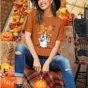 Halloween Shirt for Women Magic Bow Shirts Spooky Season Tshirt Pumpkin Graphic Vacition Short Sleeve Tops (Brown, M)