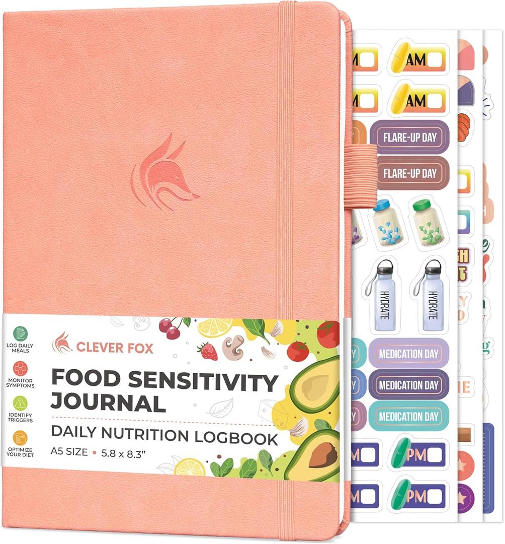 Clever Fox Food Sensitivity Journal  Daily Intolerance & Symptom Log for IBS, Diabetic, Low Fodmap, Elimination Diet  Health Tracker (Peach Pink) (A5 (5.8'' x 8.3''))
