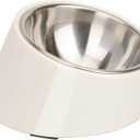 SuperDesign Mess Free 15 Slanted Bowl for Dogs and Cats, Tilted Angle Bulldog Bowl Dog Feeder, Non-Skid & Non-Spill, Easier to Reach Food S/0.5 Cup White