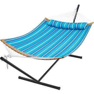 SUPERJARE Hammock with Stand, 2 Person Heavy Duty Hammock with Padded Cotton, Detachable Pillow & Strong Curved-Bar & Portable Carrying Bag, Perfect for Outdoor & Indoor, Aqua Blue