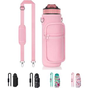 Water Bottle Holder with Strap, Insulated Crossbody Sling Bag, Carrier with Phone Pocket for Walking Hiking Camping Fishing
