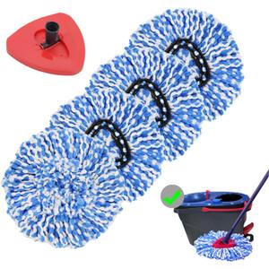 4 Pack Spin Mop Replacement Heads Microfiber Mop Refills Compatible with 2 Tank System Replace Head Safe for Cleaning All Hard-surfaced Floors Includes 1 Extra Mop Replacement Base