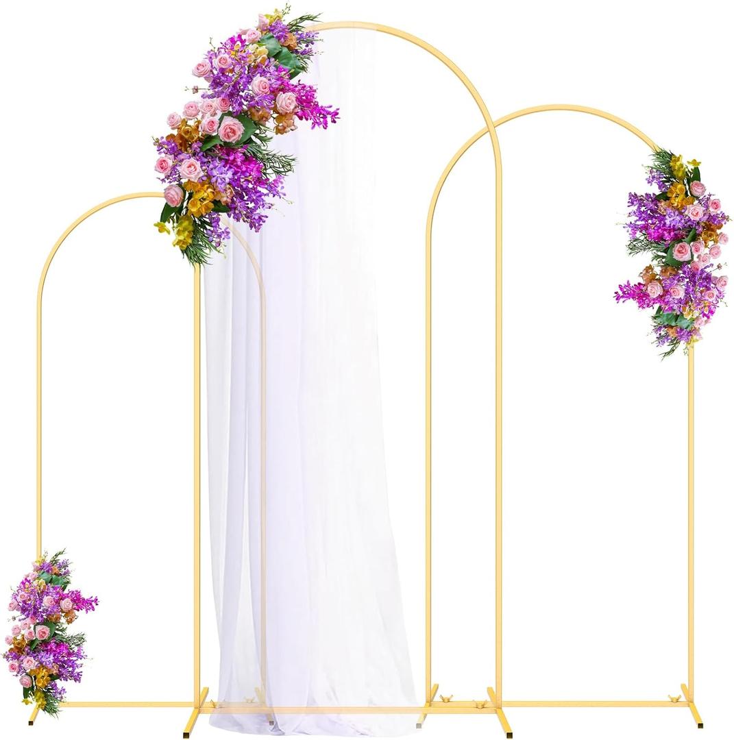 Arch Backdrop Stand (6FT, 5FT, 4FT) Set of 3 Gold Wedding Arch Backdrop,Metal Arch Backdrop Stand for Anniversary, Arched Backdrop Frame for Birthday Parties Garden Background Decoration