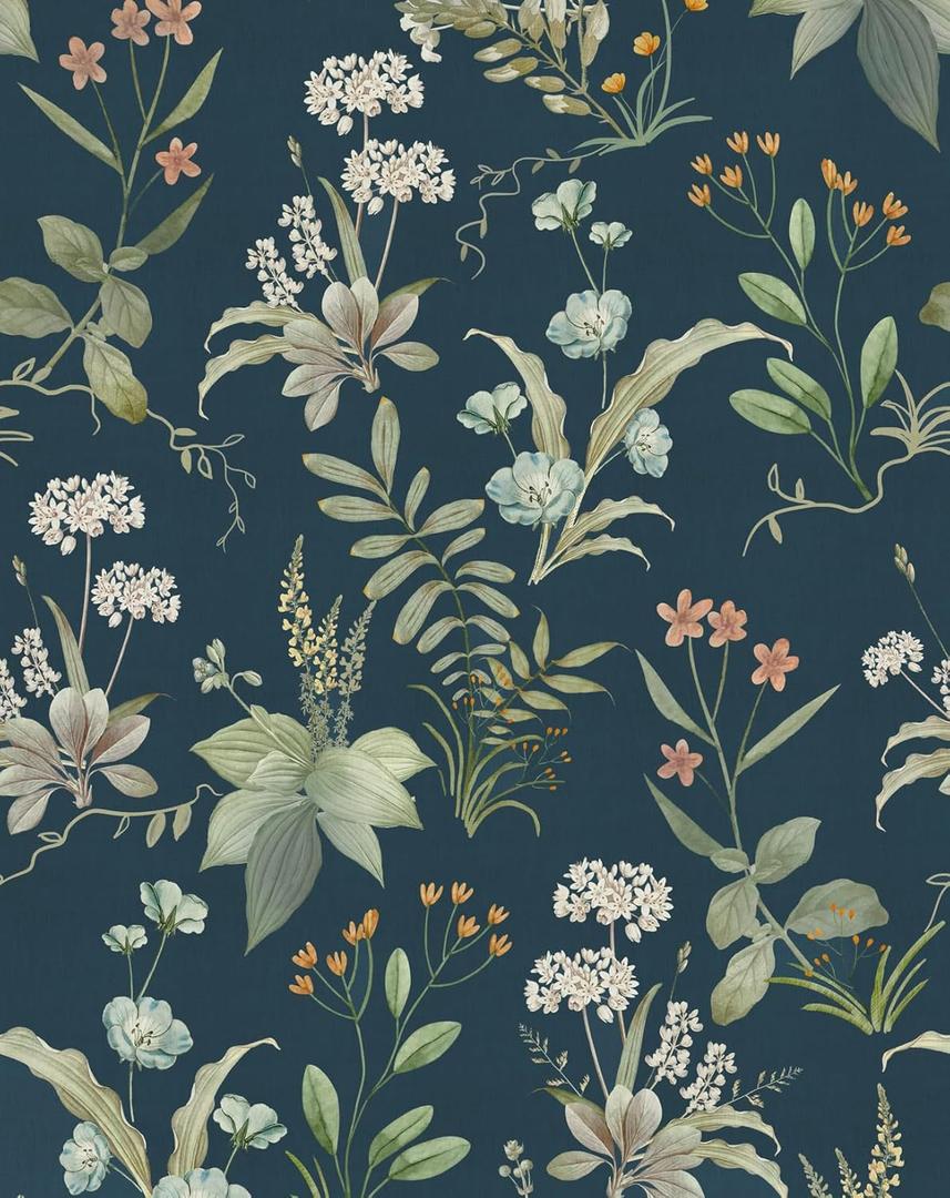 Vintage Floral Peel and Stick Wallpaper Navy Contact Paper for Cabinets and Drawers Self Adhesive Botanical Removable Wallpaper for Bedroom Bathroom Dark Blue Contact Paper Leaf 78.7inL 17.3inW