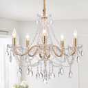 AMZASA Crystal Gold Chandelier, Glass Crystal Hanging Pendant Lighting, 5 Light French Country Gold Crystals Chandelier for Ceiling Medallions,Wedding,Dining,Kitchen, Foyer,Dia 20'' Golden