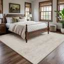 FMFUNCTEX 8x10 Washable Area Rug Neutral Beige Vintage Distressed Oriental Non Slip Low Pile Floral Rug for Living Room Bedroom Cream Traditional Soft Thin Retro Indoor Carpet for Dining Room Office