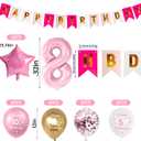 Pink 7th Birthday Decorations for Girls Including Happy Birthday Banner, Number 7 Foil Balloon, 2pcs Star Balloons and 16pcs Happy 7th Birthday Confetti Latex Balloons, Girl Birthday Party Favors