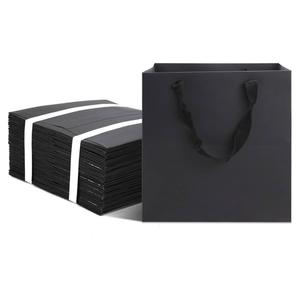 HUAPRINT Black Paper Bags with Handles,Gift Bags Bulk 12 Pack,10x10x10inch Large Square Size,Paper Shopping Bags, Kraft, Party, Favor, Birthday,Goody, Take-Out, Merchandise, Retail Bags