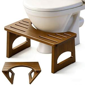 Foldable Toilet Stool, 7 Inch Poop Stool for Bathroom, Bamboo Toilet Stool Squat Adult, Collapsible Squatting Potty Stool with Non-Slip Strip - Helps Bathroom Posture and Comfort (Brown)
