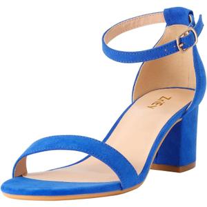 ZriEy Chunky Heels for Women Strappy Platform Sandals Open Toe Heeled Sandals Ankle Strap Adjustable Buckle Lucite Chunky High Heel Shoes (Blue)