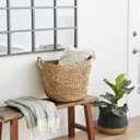 Deco 79 Seagrass Handmade Decorative and Functional Storage Basket Large Woven Basket Organizer with Ring Handles, Basket for Storage 20" x 18" x 19", Brown