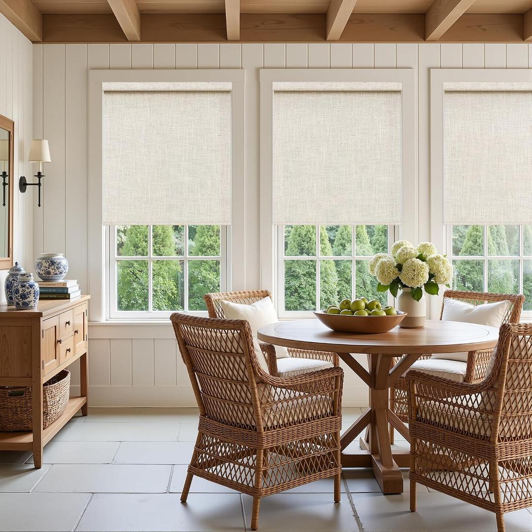 Natural Linen Cordless Roller Shades Light Filtering Blinds 36" W x 72" H