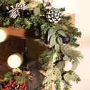 Valery Madelyn 9 Feet Pre-Lit Christmas Garland with Lights for Mantle, Lighted Outdoor Xmas Garland with Black White Balls & Bow for Home Stairs Fireplace Table Centerpiece Indoor Holiday Party Decor