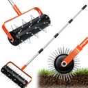 Rolling Lawn Aerator Heavy-Duty Manual Lawn Aerator Tool with 42 Reinforced Spikes, Fillable Drum for Added Weight, 75" Adjustable Handle, Soil Penetrator for Lawn, Garden, Yard, Patio