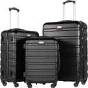 Coolife Luggage 3 Piece Set Suitcase Spinner Hardshell Lightweight TSA Lock (black, 20/24/28)