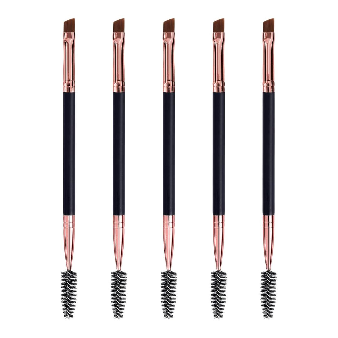 Duo Eyebrow Brush, Spoolie Brush and Angled Brow Brush Eyelash Brush for Eye Makeup. (5pcs, Black)