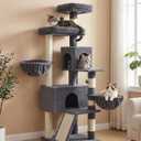 Feandrea Cat Tree, 68.5-Inch Tall Cat Tower, Multi-Level Plush Condo with Large Perch, Scratching Posts, Double Caves, Dark Gray UPCT006G02