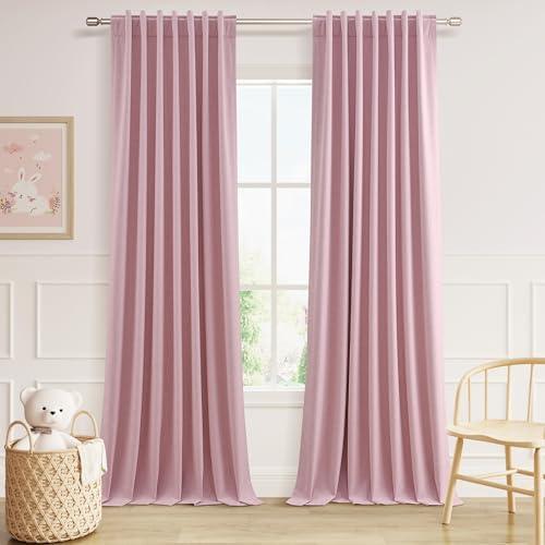 Guken Rose 100% Blackout Linen Curtains 96 Inch Length 2 Panels Set for Living Room Bedroom Back Tab/Rod Pocket Thermal Insulated Farmhouse Farmhouse Black Out Drapes Room Darkening,52x96