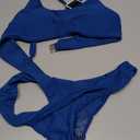 SherryDC Women's Solid Scoop Neck Push Up Padded Brazilian Thong Bikini Swimsuit Bathing Suit (Deep Blue), S