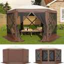 GarveeLife 13x13FT 6-Sided Pop Up Canopy TentOne-Push Setup Canopy Tent with Removable Canopy Top & Wind Cloths, Outdoor shelter for Camping, Backyard Parties, Outdoor Events - Beige & Khaki