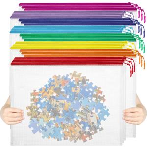 24pcs Mesh Zipper Pouch File Bags Puzzle Storage Bags, A3 17x12 Inches Large Reusable Zipper Pouches for Organizing Classroom Board Game Organization (8 Colors)