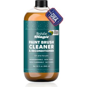 Oil Paint Brush Cleaner and Restorer-Paintbrush Cleaner for Acrylic, Oil, and Glass Paints-Biodegradable, Non-Toxic, Odorless, Eco-Friendly, Quick-Clean Formula Paint Remover (32 Fl Oz)