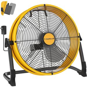 16" Battery Operated Floor Fan Compatible with Dewalt 20V Max Battery, High Velocity AC DC Portable Fan with USB Output, Metal Blade Cordless Jobsite Fan for Garage, Camping, Workshop, Emergency Use