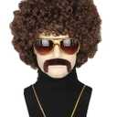 Topcosplay 70s 80s Brown Afro Wig for Men or Women Disco Rock Party Wig Outfit Short Curly Wigs Halloween Costume Accessories